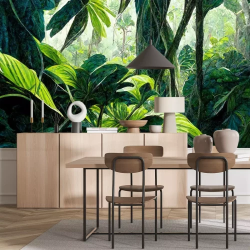 Fotobehang Het weelderige groen van het struikgewas in de jungle