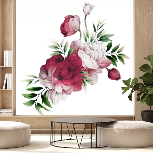 Sticker Bouquet of peonies, can be used as greeting card, invitation card for wedding, birthday and other holiday and  summer background. Watercolor illustration