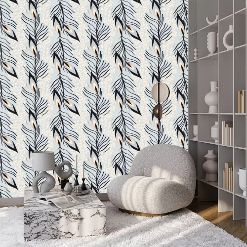 Behang Dierlijk glamourpatroon en bladeren