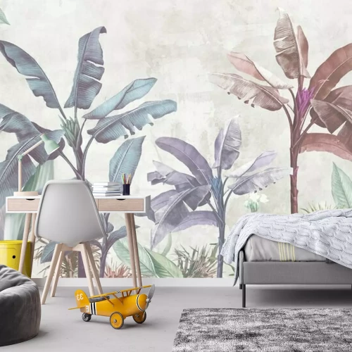 Fotobehang Kleurrijke bananenpalmen