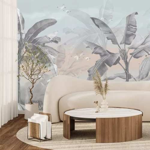 Fotobehang Jungle met vogels en palmbomen