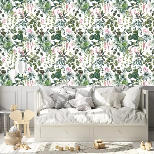 Behang Botanische compositie in aquarel op een witte achtergrond