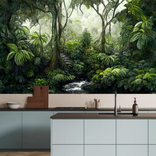 Fotobehang Geschilderd groen van de jungle