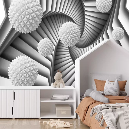 Fotobehang 3D-illustratie van een spiraal met ballen