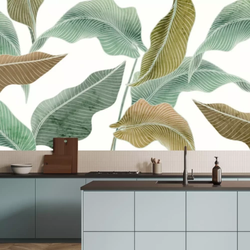 Fotobehang Grote groene 3D-bladeren op een witte achtergrond