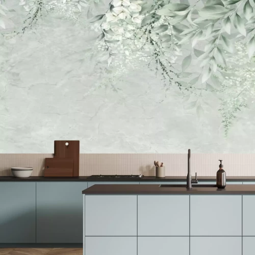 Fotobehang Delicate bladeren in het groen