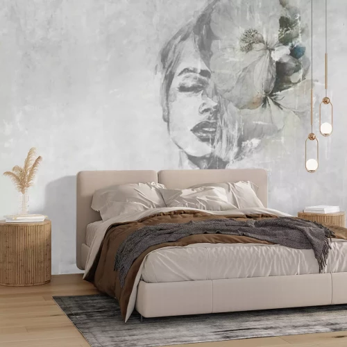 Fotobehang Vrouwengezicht met een bloem