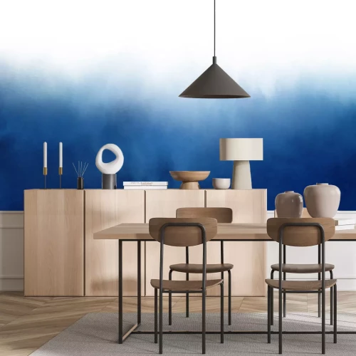 Fotobehang Blauwe en witte aquarel ombre achtergrond