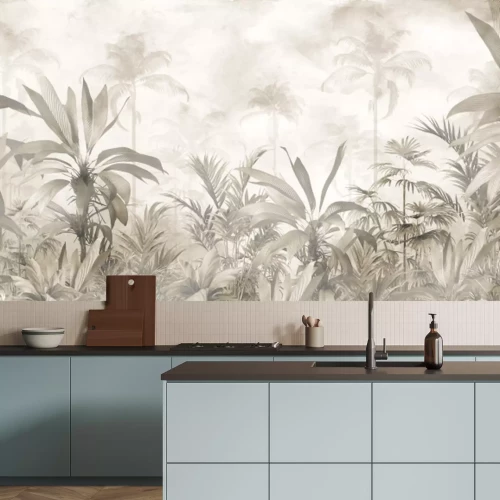 Fotobehang Tropische bomen en bladeren vintage natuurlandschap