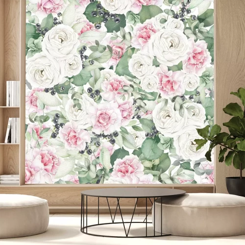 Sticker Tussen witte rozen