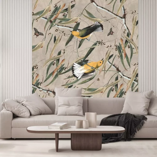 Sticker Twee vogels in het struikgewas