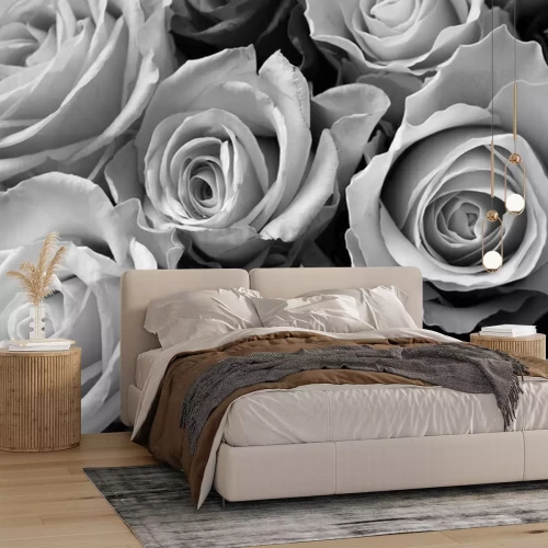 Fotobehang Zwart en wit boeket rozen