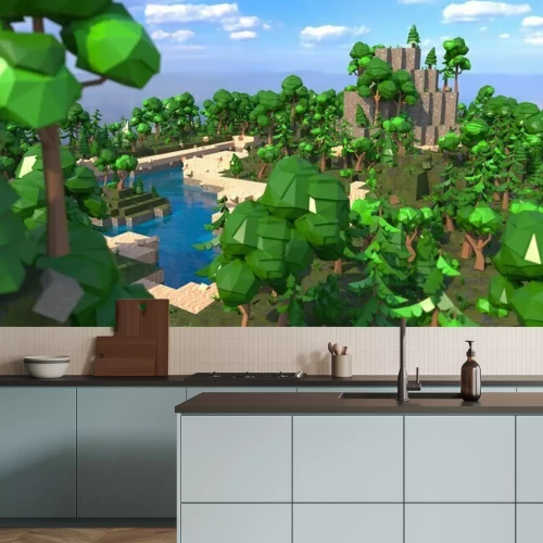 Fotobehang Minecraft-stijl spellandschap