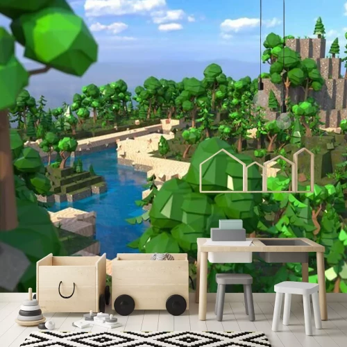 Fotobehang Minecraft-stijl spellandschap