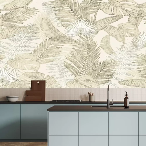 Fotobehang Vintage tropisch bladpatroon