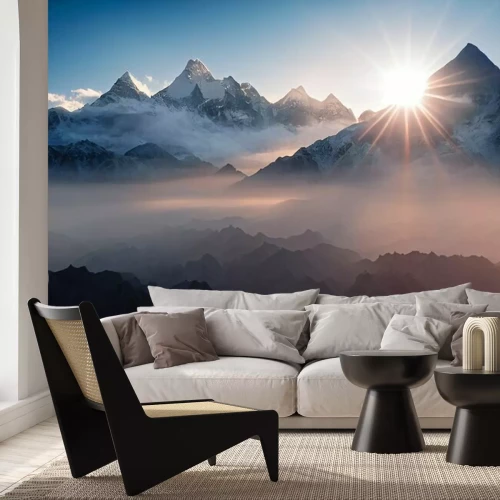 Fotobehang Panorama van de bergen bij zonsopgang