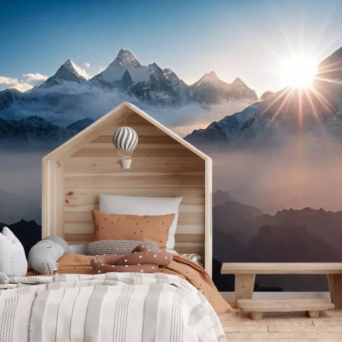 Fotobehang Panorama van de bergen bij zonsopgang