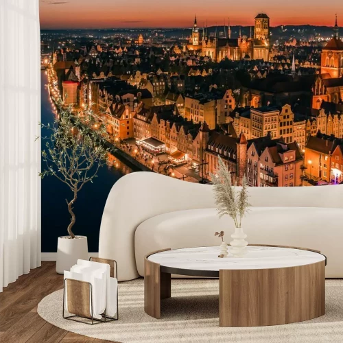 Fotobehang Stadslandschap van Gdansk bij nacht