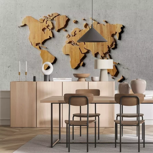 Fotobehang Houten wereldkaart