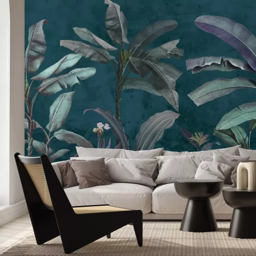 Fotobehang Tropische bananenbomen op een donkere achtergrond