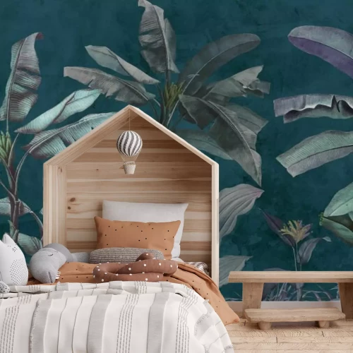 Fotobehang Tropische bananenbomen op een donkere achtergrond