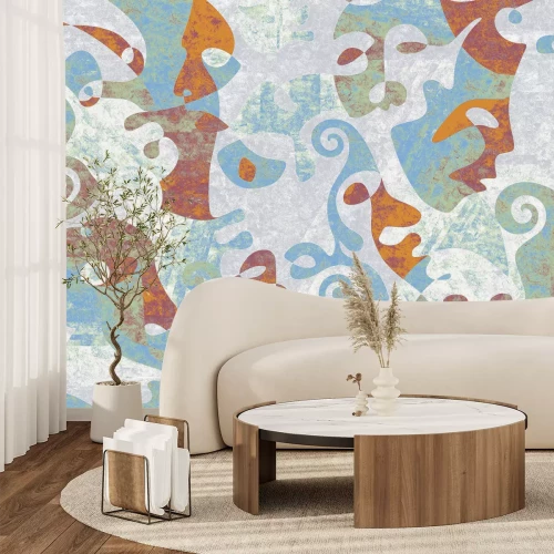 Fotobehang Abstracte gezichten in de Bauhaus-stijl van artistieke grafiek