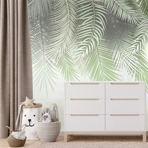 Fotobehang Mistig palmbladmotief