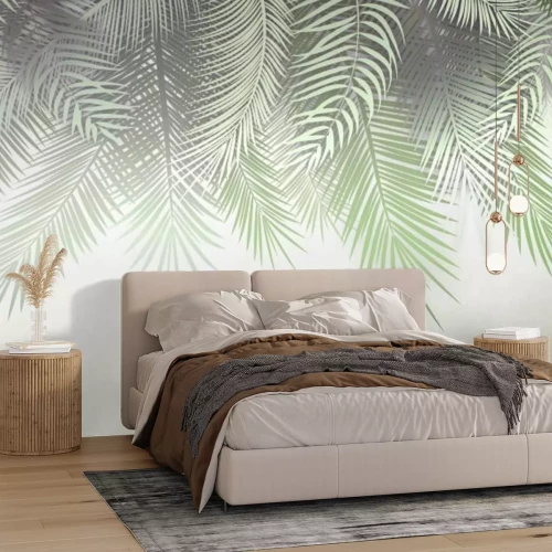 Fotobehang Mistig palmbladmotief