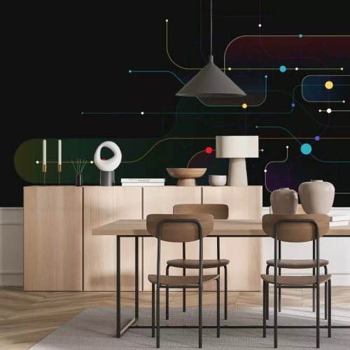 Fotobehang Technische en digitale elementen op een zwarte achtergrond