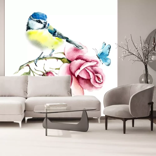 Sticker Een mees op een rozentak