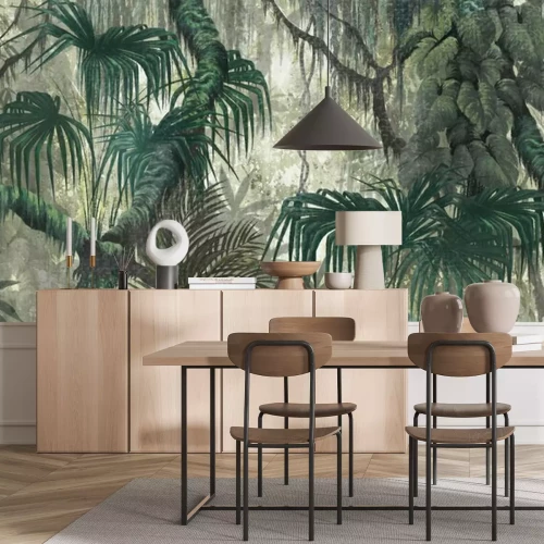 Fotobehang Jungle met groene tropische planten