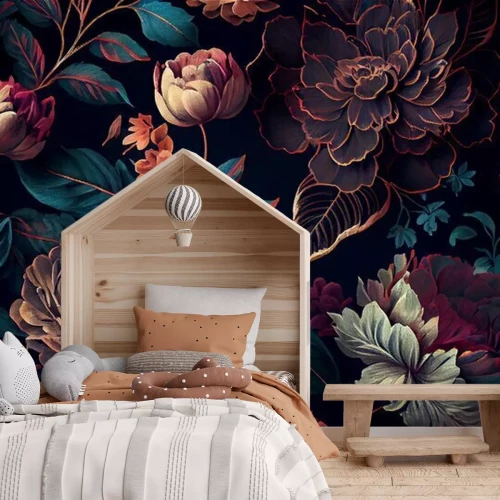 Fotobehang Bloemmotief op een donkere achtergrond