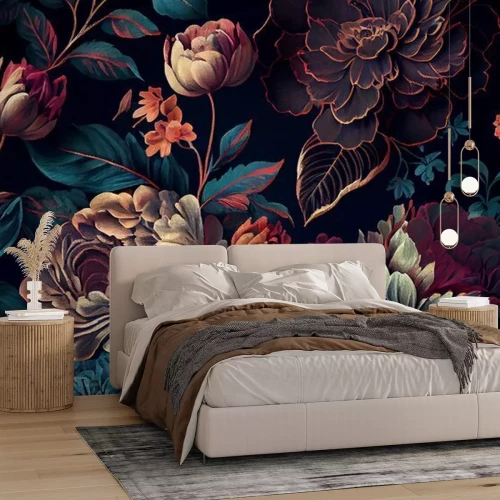 Fotobehang Bloemmotief op een donkere achtergrond