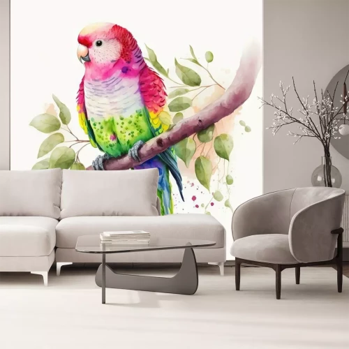 Sticker Roze en groene papegaai