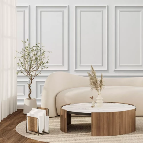 Fotobehang Witte elegantie 3D stucwerk