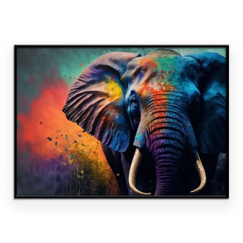 Poster Realistische schildering van een kleurrijke olifant