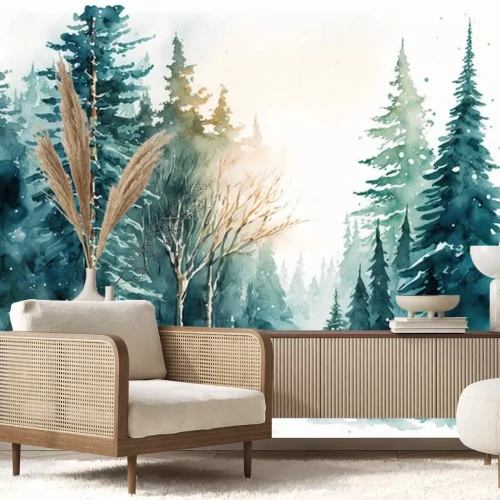 Sticker Winterbomen in een turkoois land