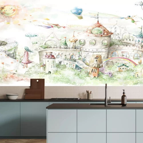 Fotobehang Een kasteel in een sprookjesstadje