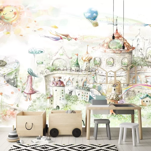 Fotobehang Een kasteel in een sprookjesstadje