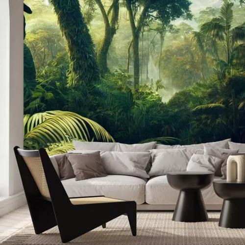 Fotobehang Abstract landschap groene jungle met tropische planten