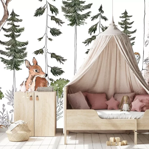 Fotobehang Schattige dieren in een aquarelbos