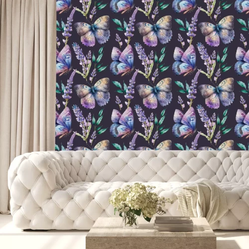 Behang Lavendel struikgewas van vlinders