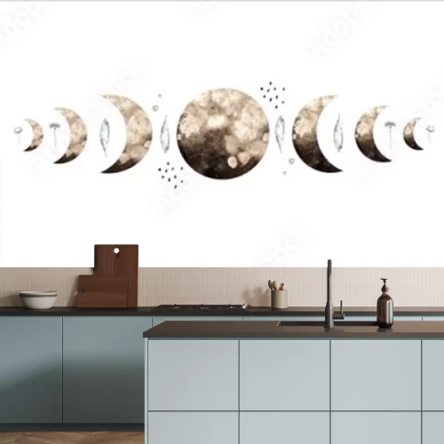 Sticker De fasen van de maan geschilderd met aquarelverf