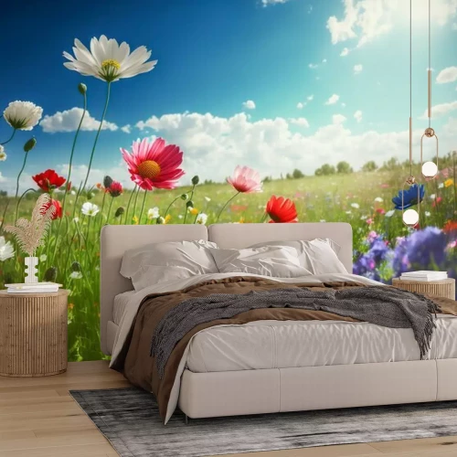 Fotobehang Zomerwilde bloemen in de weide