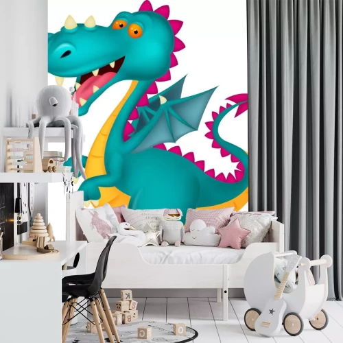 Sticker Turquoise gevleugelde draak sprookje illustratie