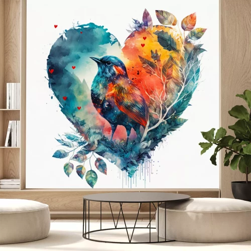 Sticker Hart met een vogel