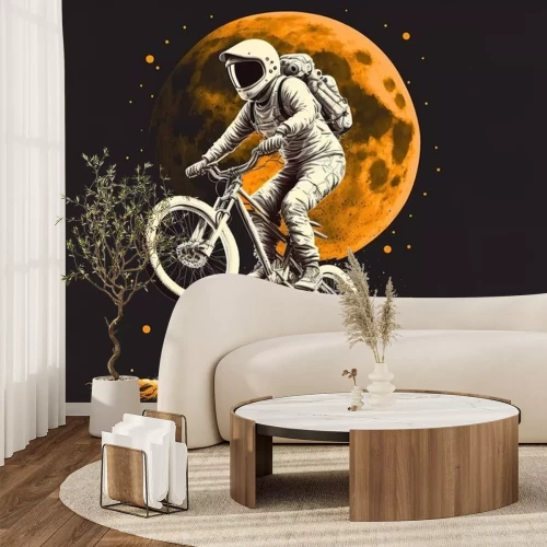 Sticker Kosmonaut op een fiets in de ruimte van het universum