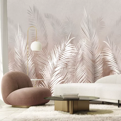 Fotobehang Tropische palmbladeren met bruine en beige elementen