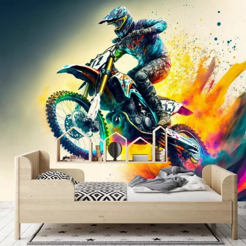 Fotobehang Offroad fietser in kleuren