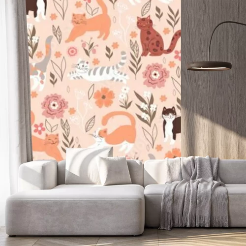 Fotobehang Katten op een lenteweide